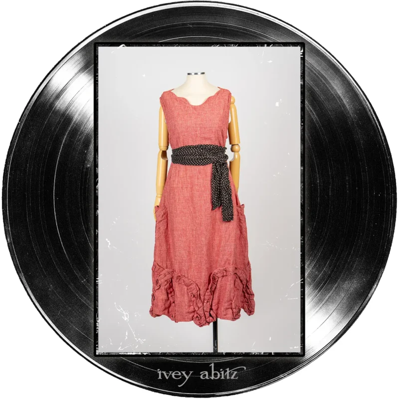 Bartholdi Frock in Center Label Speaker Weave; Tollie Sash in Microphone Dotted Silk Chiffon.