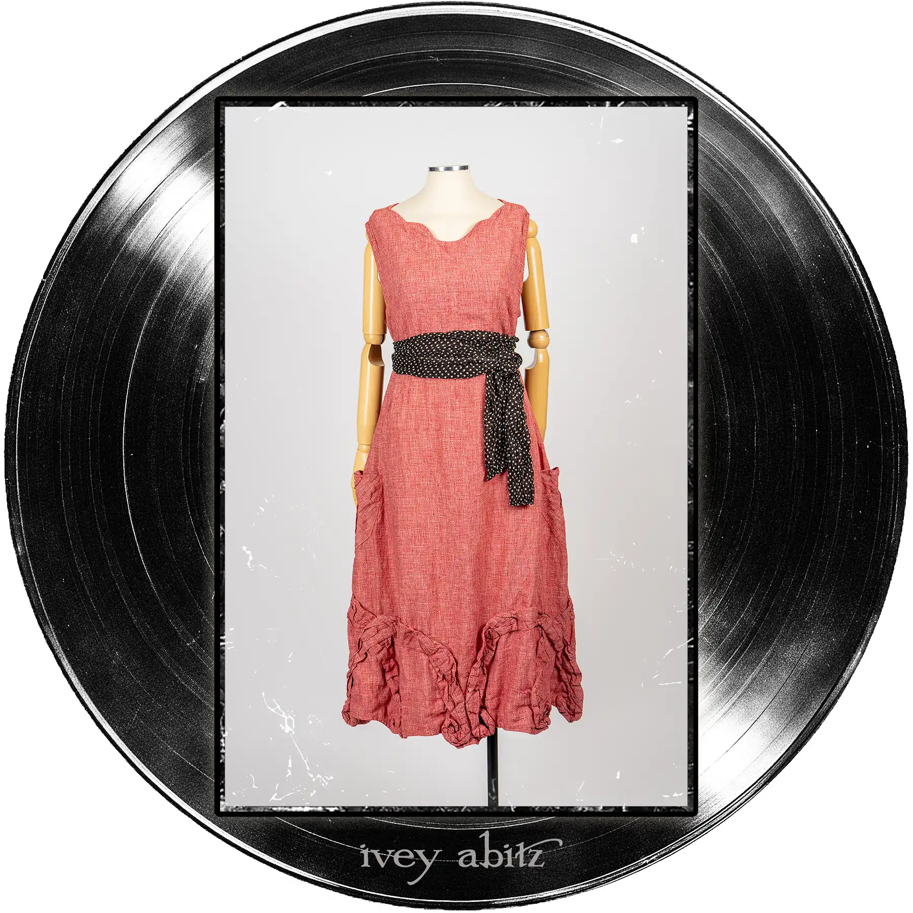 Bartholdi Frock in Center Label Speaker Weave; Tollie Sash in Microphone Dotted Silk Chiffon.