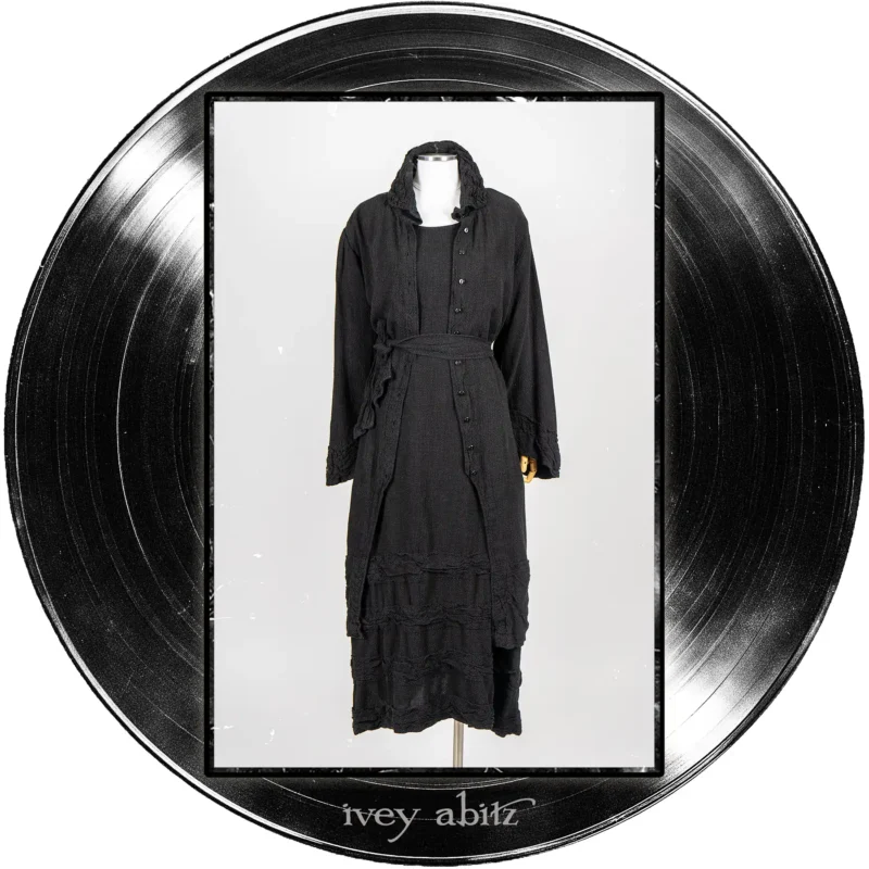 Nan Duster Coat in Quarter Note Washed Check Weave; Bertie Frock in Quarter Note Washed Check Weave.