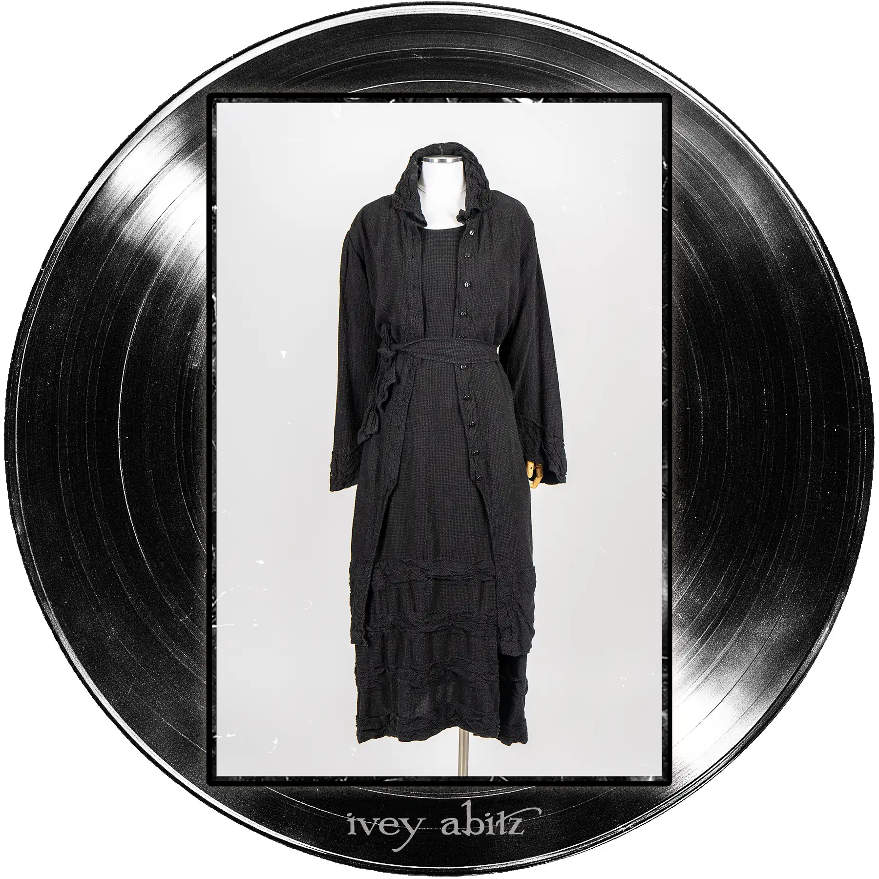 Nan Duster Coat in Quarter Note Washed Check Weave; Bertie Frock in Quarter Note Washed Check Weave.