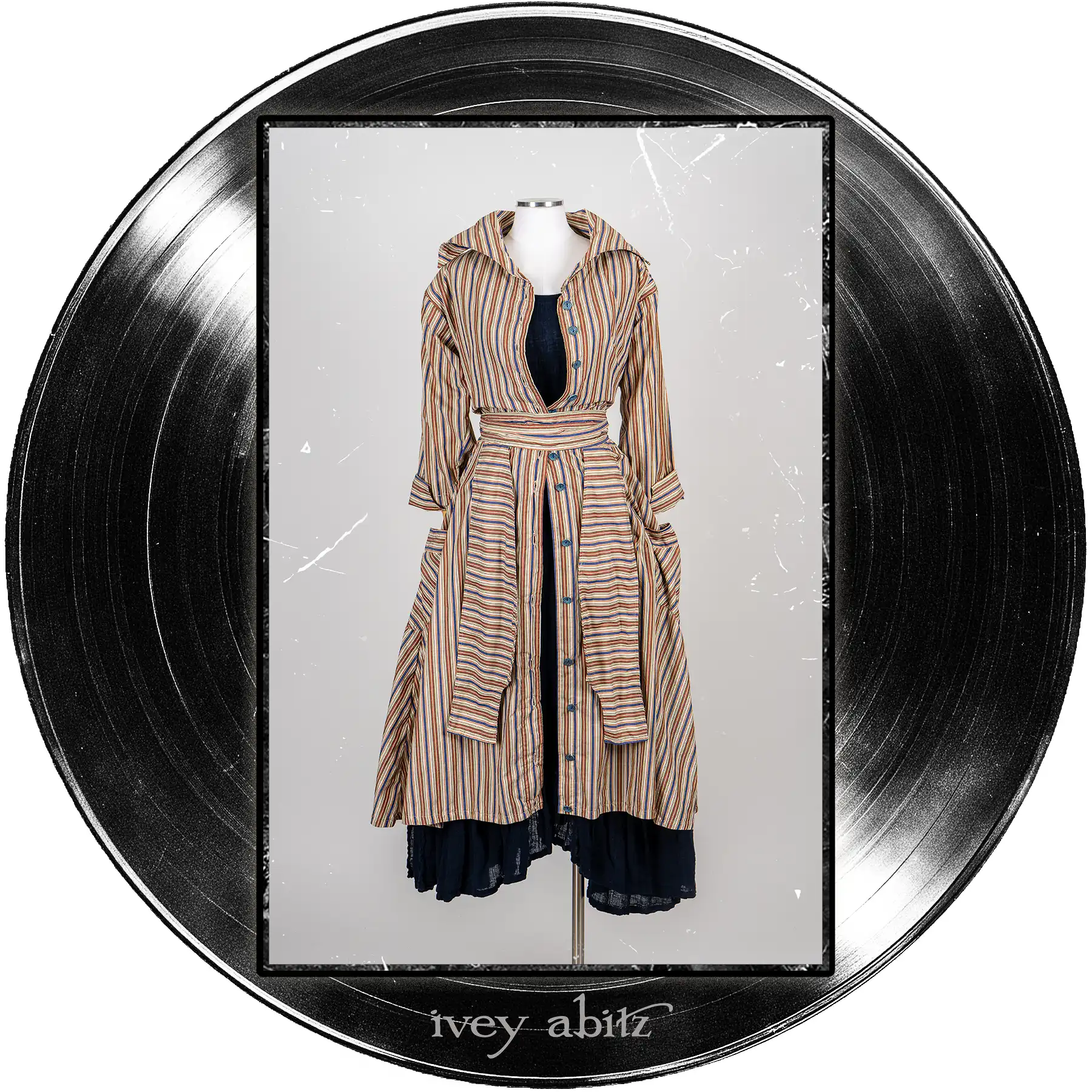 Camborne Dress in Far Beyond Forever Stripe; Pippi Frock in Blue Note Washed Crinkled Weave; Camborne Sash in Blue Note Washed Crinkled Weave.