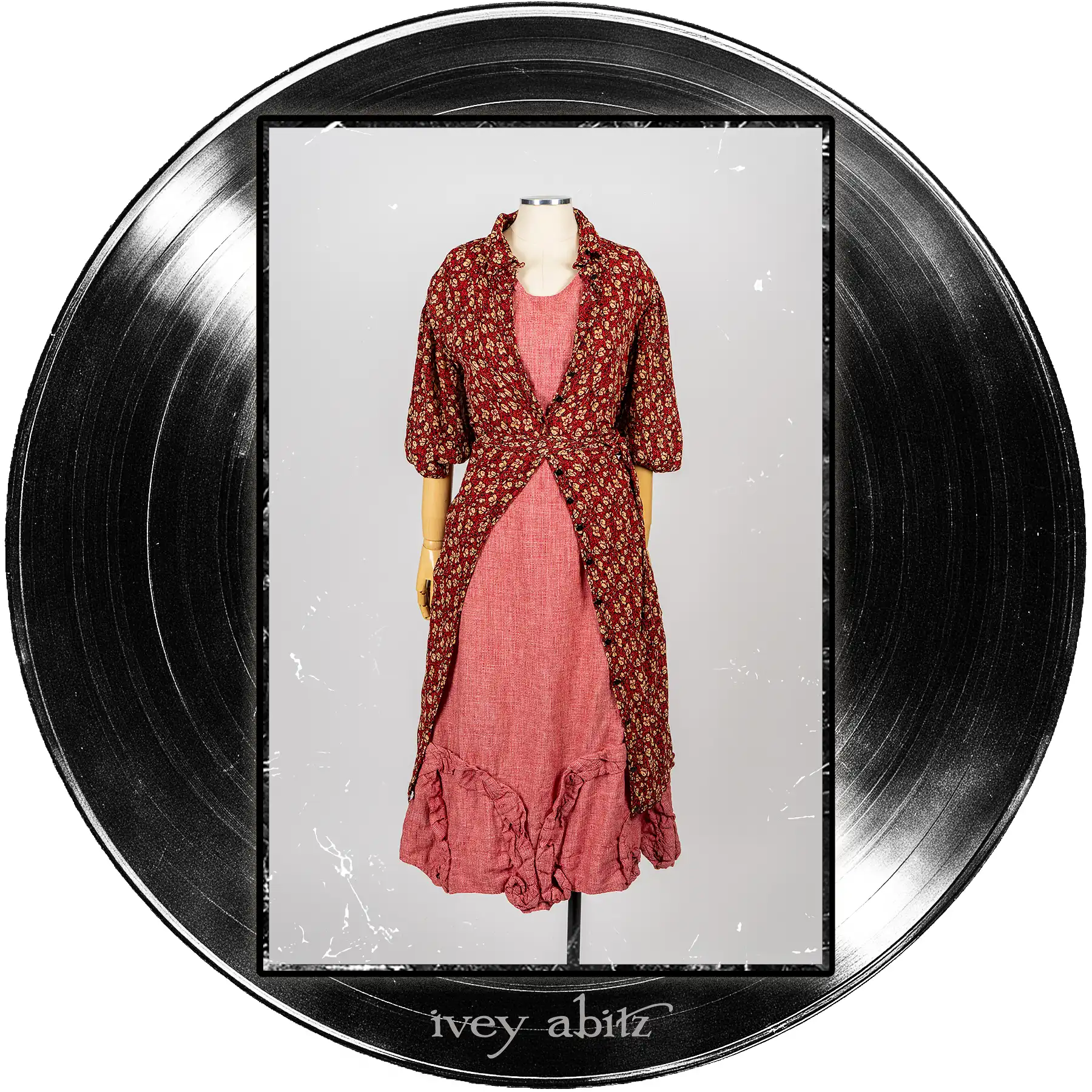 Coulson Coat Dress in Center Label Floral Silk Chiffon; Bartholdi Frock in Center Label Speaker Weave.