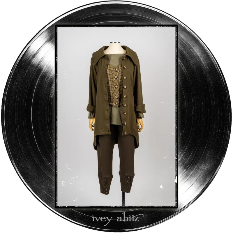 Chittister Shirt Jacket in Major Chord Coat Knit; Highlands Vest in Major Chord Washed Plaid Gauze; Cossart Top in Major Chord Heathered Knit; Pierrepont Leggings Breeches in Major Chord Softest Ponte Knit.