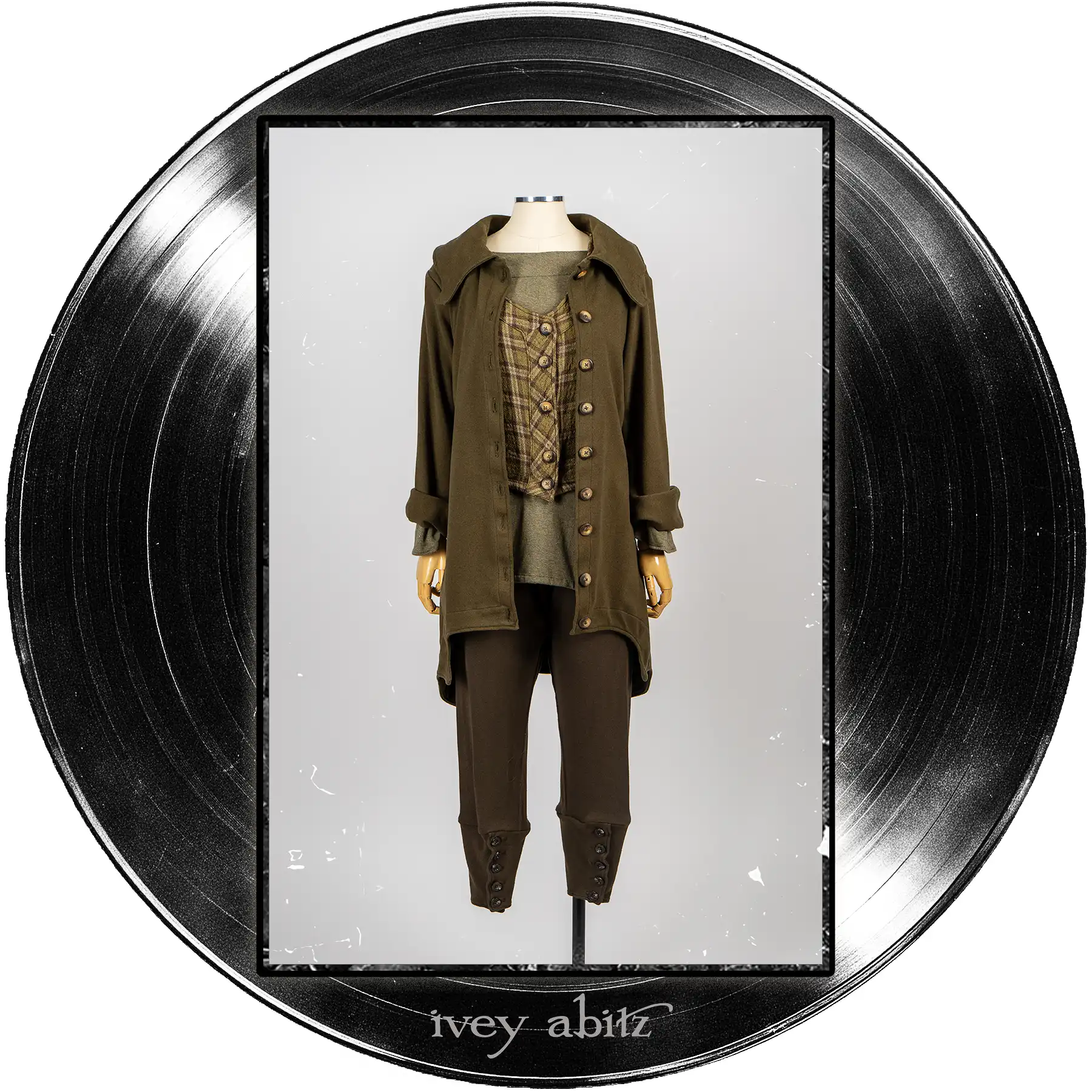 Chittister Shirt Jacket in Major Chord Coat Knit; Highlands Vest in Major Chord Washed Plaid Gauze; Cossart Top in Major Chord Heathered Knit; Pierrepont Leggings Breeches in Major Chord Softest Ponte Knit.