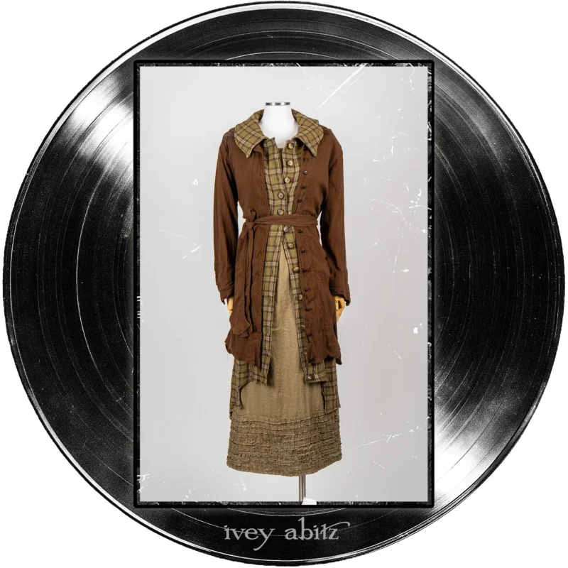 Libert&eacute; Shirt Jacket in Record Case Crinkled Weave; Chittister Frock in Major Chord Washed Plaid Gauze; Cape Frock in Major Chord Washed Linen.