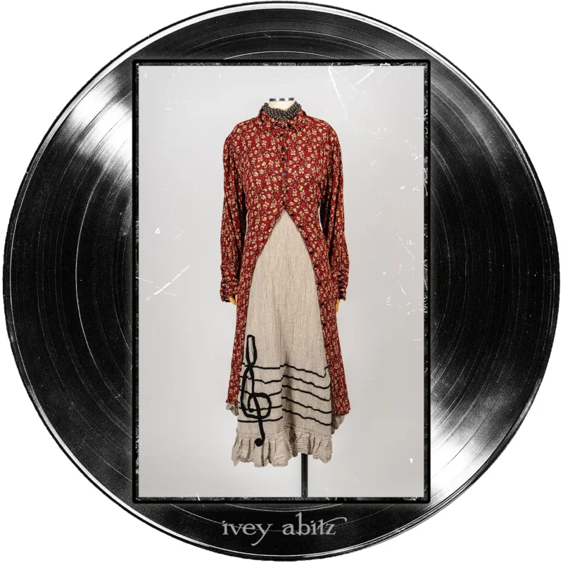 Coulson Coat Dress in Center Label Floral Silk Chiffon; Harbourhill Tie in Microphone Dotted Silk Chiffon; Treble Frock in Half Note Washed Crinkled Weave.