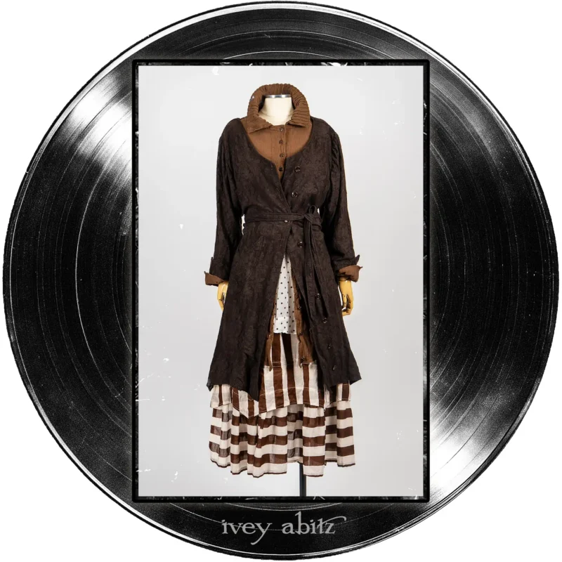 Elllis Duster Coat in Record Case Floral Brocade; Libert&eacute; Shirt Jacket in Record Case Crinkled Weave; Bedloe Frock in Record Case Embroidered Dot Silk Chiffon; Libert&eacute; Frock in Record Case Stripe Voile.