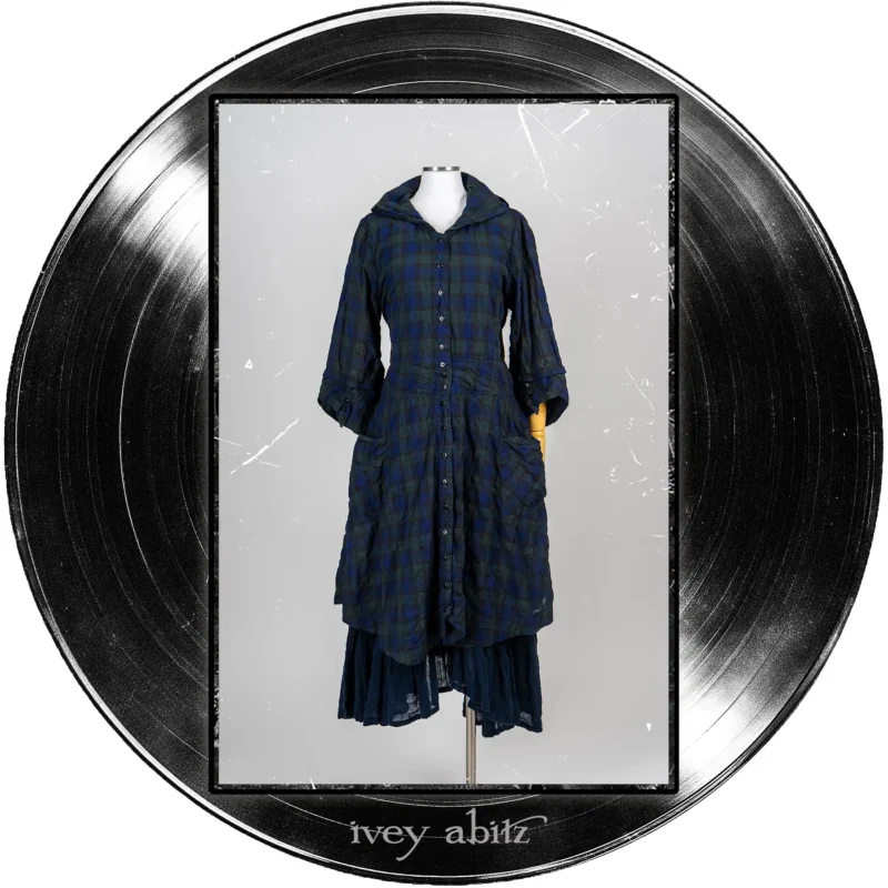 Pippi Coat Dress in Blue Note Plaid Voile; Pippi Frock in Blue Note Washed Crinkled Weave.