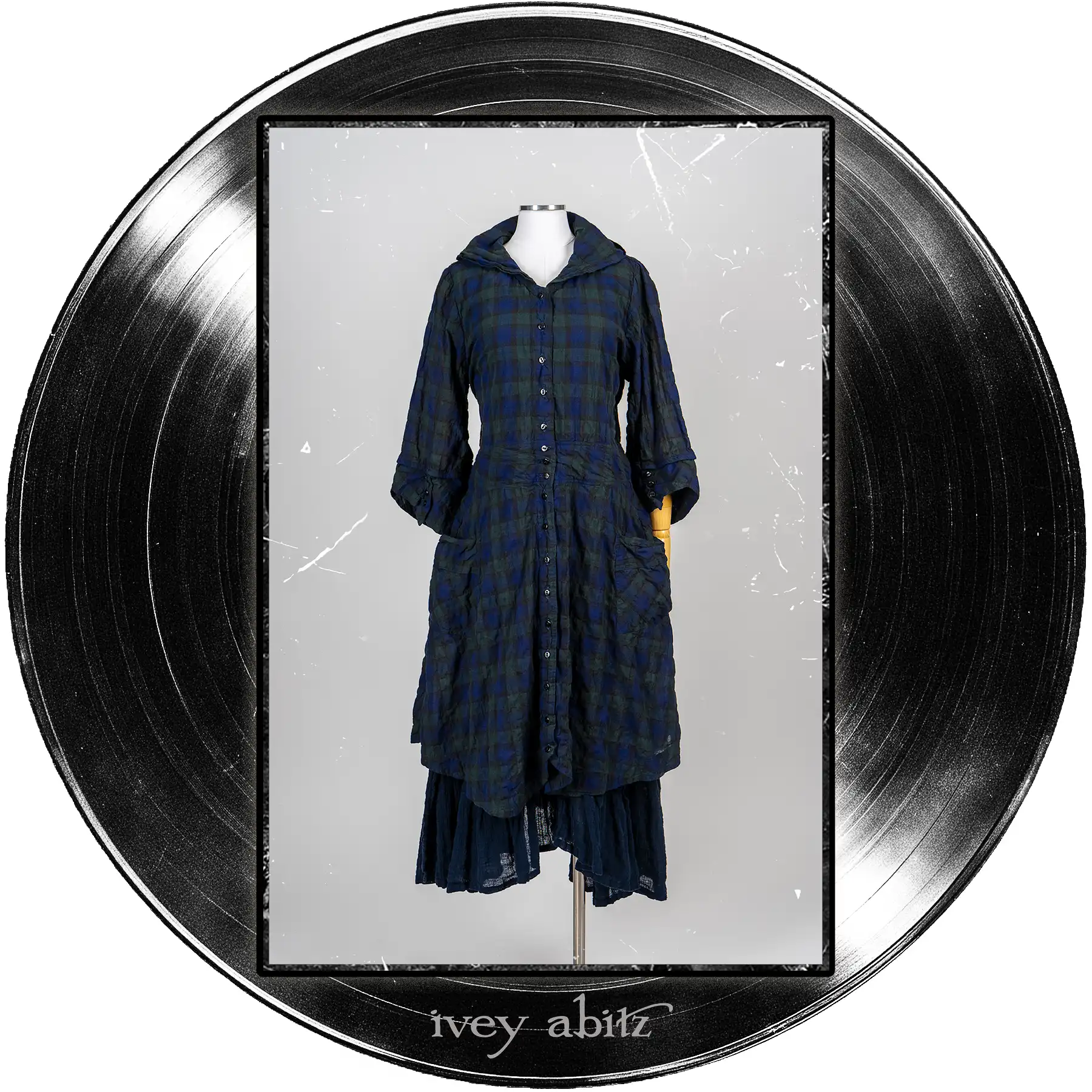 Pippi Coat Dress in Blue Note Plaid Voile; Pippi Frock in Blue Note Washed Crinkled Weave.
