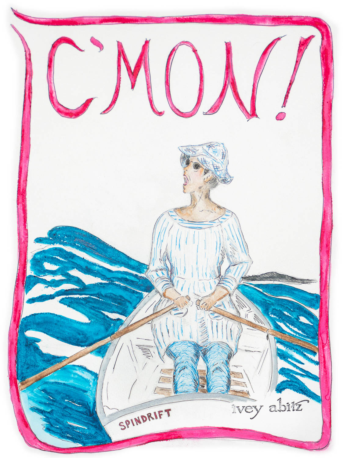 Sail and Swim Dress in Stripe Sport Knit; Sail and Swim Leggings in Sail and Swim Wavy Sport Knit; Ivey Abitz Signature Hat in Bastille Blue Open Weave Knit. Bespoke clothing by Ivey Abitz.