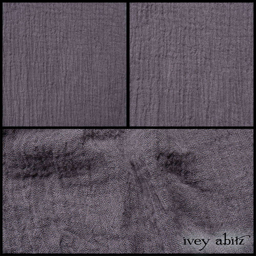 Description: Our crinkled weaves have been a HUGE hit. Thanks to all of you that ordered your favourites in these weaves over the past couple of years. We have never offered an enchanting grey before. Until now! So, here you go. Our new Mountain Fog will envelope you with a hue and weave pairing that is like a divine note of music. Play on, crinkled weave. Content: Linen with a hint of cotton. Woven in Europe. Four season weave. Care: Simply hand wash or put through machine delicate cycle in cold water with a plant based detergent. We suggest using a natural fabric softener to maintain the softness we have washed into it. Tumble dry on extra-low heat for just a few minutes with our artisan wool dryer balls to keep the relaxed effect that is featured in the Look Book.