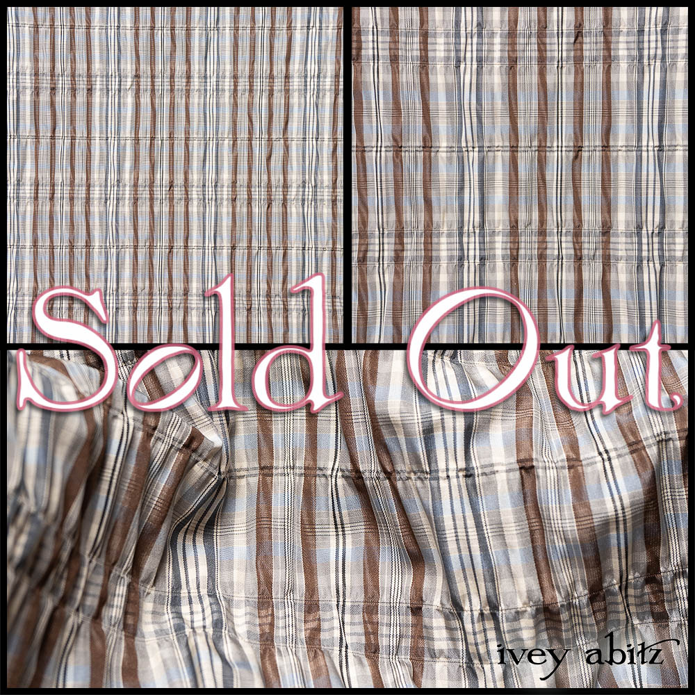 River Fog and Bark Plaid Puckered Taffeta