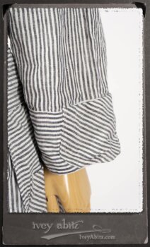 Campanella Shirt Jacket in Black and White Petite Stripe Linen; Campanella Frock in New Day Washed Stripe Linen. By Ivey Abitz.