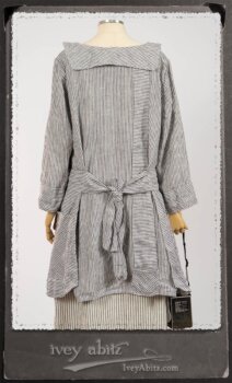 Campanella Shirt Jacket in Black and White Petite Stripe Linen; Campanella Frock in New Day Washed Stripe Linen. By Ivey Abitz.