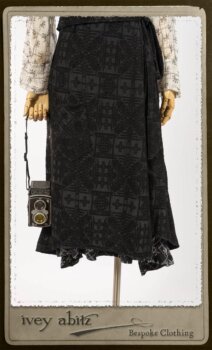 Chomley Frock in Black Embroidered Voile; Truitt Shirt in Black on White Floral Silk Chiffon; Fairholme Frock in Black and White Washed Silk in High Water Length. By Ivey Abitz.