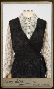 Chomley Frock in Black Embroidered Voile; Truitt Shirt in Black on White Floral Silk Chiffon; Fairholme Frock in Black and White Washed Silk in High Water Length. By Ivey Abitz.