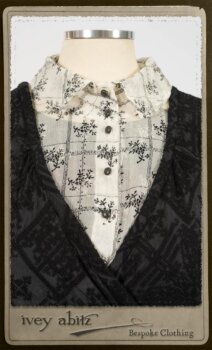 Chomley Frock in Black Embroidered Voile; Truitt Shirt in Black on White Floral Silk Chiffon; Fairholme Frock in Black and White Washed Silk in High Water Length. By Ivey Abitz.