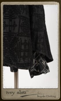 Chomley Frock in Black Embroidered Voile; Truitt Shirt in Black on White Floral Silk Chiffon; Fairholme Frock in Black and White Washed Silk in High Water Length. By Ivey Abitz.