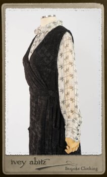 Chomley Frock in Black Embroidered Voile; Truitt Shirt in Black on White Floral Silk Chiffon; Fairholme Frock in Black and White Washed Silk in High Water Length. By Ivey Abitz.