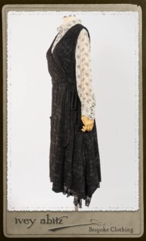 Chomley Frock in Black Embroidered Voile; Truitt Shirt in Black on White Floral Silk Chiffon; Fairholme Frock in Black and White Washed Silk in High Water Length. By Ivey Abitz.