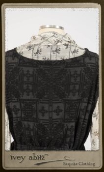 Chomley Frock in Black Embroidered Voile; Truitt Shirt in Black on White Floral Silk Chiffon; Fairholme Frock in Black and White Washed Silk in High Water Length. By Ivey Abitz.