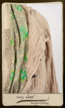 Harrison Shirt Jacket in Picture Book Washed Crinkled Linen; Harrison Frock in Pitcure Book Puckered Stripe Cotton; Blanchefleur Sash in New Day Floral Cotton Voile. By Ivey Abitz.