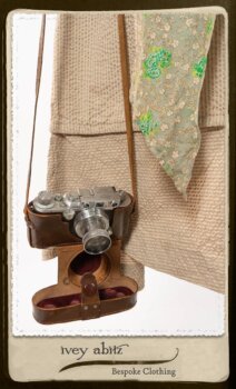 Harrison Shirt Jacket in Picture Book Washed Crinkled Linen; Harrison Frock in Pitcure Book Puckered Stripe Cotton; Blanchefleur Sash in New Day Floral Cotton Voile. By Ivey Abitz.