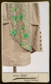 Harrison Shirt Jacket in Picture Book Washed Crinkled Linen; Harrison Frock in Pitcure Book Puckered Stripe Cotton; Blanchefleur Sash in New Day Floral Cotton Voile. By Ivey Abitz.