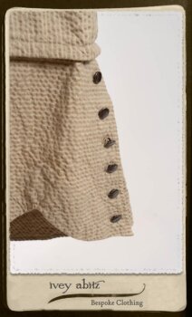 Harrison Shirt Jacket in Picture Book Washed Crinkled Linen; Harrison Frock in Pitcure Book Puckered Stripe Cotton; Blanchefleur Sash in New Day Floral Cotton Voile. By Ivey Abitz.