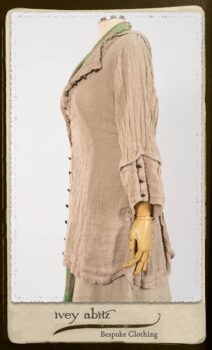 Harrison Shirt Jacket in Picture Book Washed Crinkled Linen; Harrison Frock in Pitcure Book Puckered Stripe Cotton; Blanchefleur Sash in New Day Floral Cotton Voile. By Ivey Abitz.