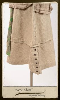 Harrison Shirt Jacket in Picture Book Washed Crinkled Linen; Harrison Frock in Pitcure Book Puckered Stripe Cotton; Blanchefleur Sash in New Day Floral Cotton Voile. By Ivey Abitz.