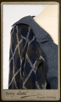 Chevallier Cardigan in Fresh Water Rustic Argyle Knit; Vanetten Frock in Fresh Water Petite Fleur Cotton; Vanetten Sash in Fresh Water Petite Fleur Cotton. By Ivey Abitz.