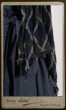 Chevallier Cardigan in Fresh Water Rustic Argyle Knit; Vanetten Frock in Fresh Water Petite Fleur Cotton; Vanetten Sash in Fresh Water Petite Fleur Cotton. By Ivey Abitz.