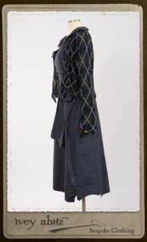 Chevallier Cardigan in Fresh Water Rustic Argyle Knit; Vanetten Frock in Fresh Water Petite Fleur Cotton; Vanetten Sash in Fresh Water Petite Fleur Cotton. By Ivey Abitz.