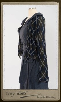 Chevallier Cardigan in Fresh Water Rustic Argyle Knit; Vanetten Frock in Fresh Water Petite Fleur Cotton; Vanetten Sash in Fresh Water Petite Fleur Cotton. By Ivey Abitz.