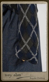 Chevallier Cardigan in Fresh Water Rustic Argyle Knit; Vanetten Frock in Fresh Water Petite Fleur Cotton; Vanetten Sash in Fresh Water Petite Fleur Cotton. By Ivey Abitz.