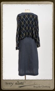 Chevallier Cardigan in Fresh Water Rustic Argyle Knit; Vanetten Frock in Fresh Water Petite Fleur Cotton; Vanetten Sash in Fresh Water Petite Fleur Cotton. By Ivey Abitz.