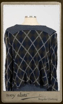 Chevallier Cardigan in Fresh Water Rustic Argyle Knit; Vanetten Frock in Fresh Water Petite Fleur Cotton; Vanetten Sash in Fresh Water Petite Fleur Cotton. By Ivey Abitz.