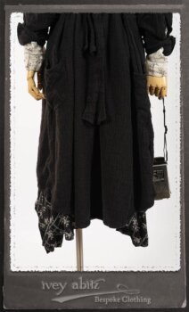 Truitt Shirt Jacket in Black Puckered Check Weave; Truitt Shirt in Black on White Floral Silk Chiffon; Fairholme Frock in Black and White Washed Silk in High Water Length. By Ivey Abitz.