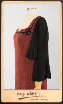 Monceau Frock in Rosy Washed Crinkled Linen; Addy Jacket in Signature Black Lightweight Linen Knit; Cilla Slip Frock in Signature Black Lightweight Linen Knit with Square Neckline. By Ivey Abitz.