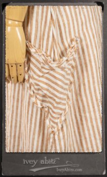 Au Sable Frock in Camera Case Washed Stripe Linen in High Water Length; Au Sable Skirt in Camera Case Washed Stripe Linen; Blanchefleur Sash in New Day Floral Cotton Voile. By Ivey Abitz.