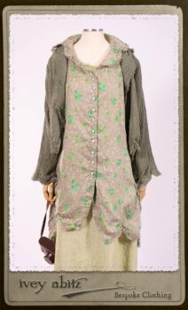 Au Sable Shirt in New Day Floral Cotton Voile; Au Sable Jacket in New Day Washed Crinkled Linen; Au Sable Frock in New Day Washed Linen in High Water Length. By Ivey Abitz.