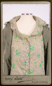 Au Sable Shirt in New Day Floral Cotton Voile; Au Sable Jacket in New Day Washed Crinkled Linen; Au Sable Frock in New Day Washed Linen in High Water Length. By Ivey Abitz.