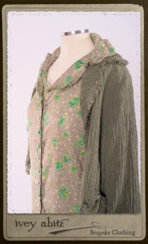 Au Sable Shirt in New Day Floral Cotton Voile; Au Sable Jacket in New Day Washed Crinkled Linen; Au Sable Frock in New Day Washed Linen in High Water Length. By Ivey Abitz.