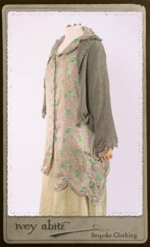 Au Sable Shirt in New Day Floral Cotton Voile; Au Sable Jacket in New Day Washed Crinkled Linen; Au Sable Frock in New Day Washed Linen in High Water Length. By Ivey Abitz.