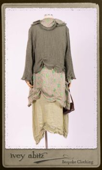 Au Sable Shirt in New Day Floral Cotton Voile; Au Sable Jacket in New Day Washed Crinkled Linen; Au Sable Frock in New Day Washed Linen in High Water Length. By Ivey Abitz.