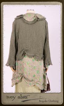 Au Sable Shirt in New Day Floral Cotton Voile; Au Sable Jacket in New Day Washed Crinkled Linen; Au Sable Frock in New Day Washed Linen in High Water Length. By Ivey Abitz.