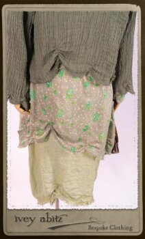 Au Sable Shirt in New Day Floral Cotton Voile; Au Sable Jacket in New Day Washed Crinkled Linen; Au Sable Frock in New Day Washed Linen in High Water Length. By Ivey Abitz.