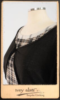 Addy Jacket in Signature Black Lightweight Linen Knit; Addy Frock in Black and White Picture Book Plaid in High Water Length; Fairholme Frock in Black and White Picture Book Stripe in High Water Length. By Ivey Abitz.