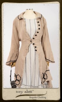 Monceau Duster Coat in Picture Book Washed Crinkled Linen; Fairholme Frock in Black and White Picture Book Stripe in High Water Length. By Ivey Abitz.